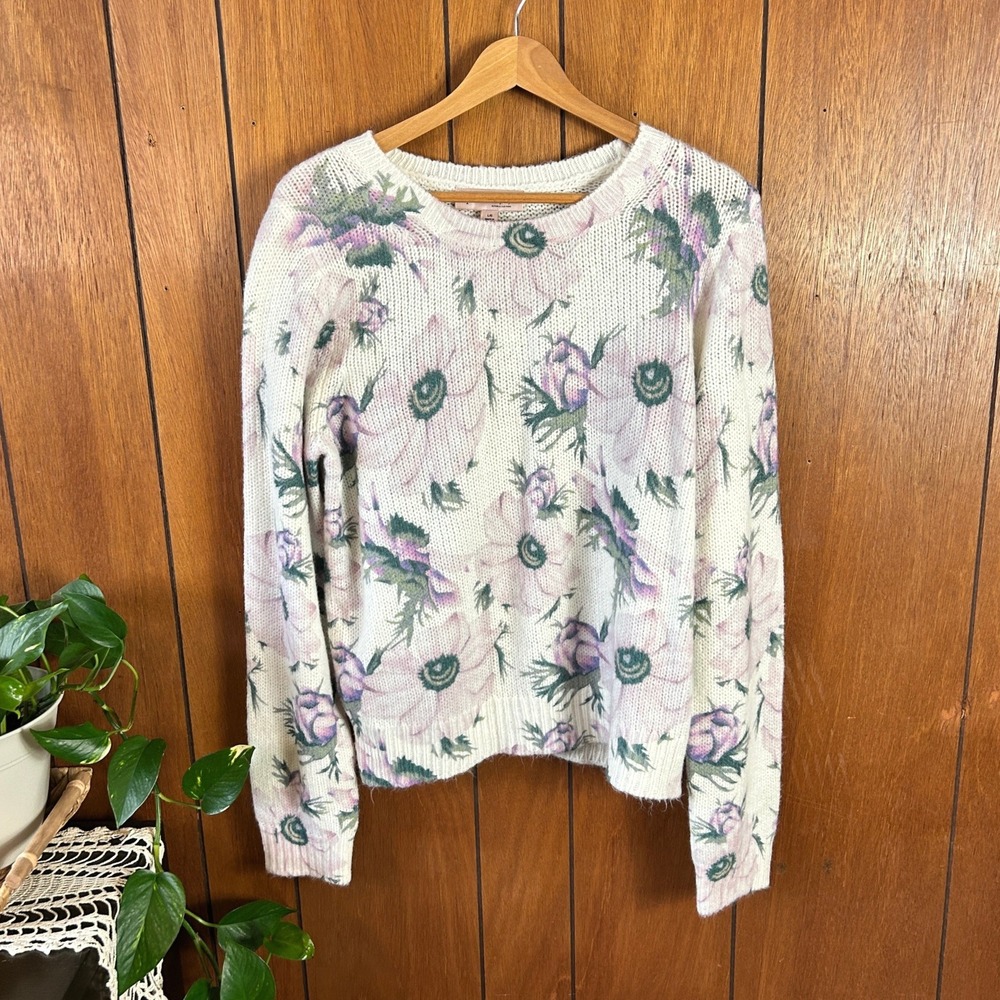 Philosophy Republic‎ Clothing Womens Floral Crewneck Sweater White Purple Large